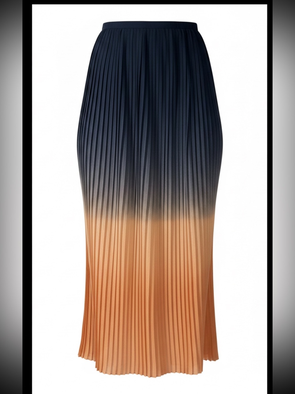 Cynthia Rowley Navy and Peach Ombre Pleated Maxi Skirt